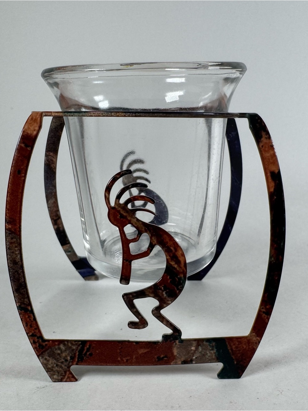Southwest Kokopelli Flute Dancer Tea Light Candle Holder Metal Frame 3" Decor